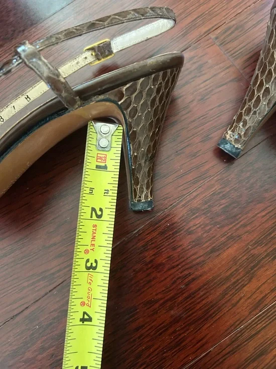 Salvatore Ferragamo Brown Snakeskin Peep-Toe Slingback Heels - Picture 5 of 9